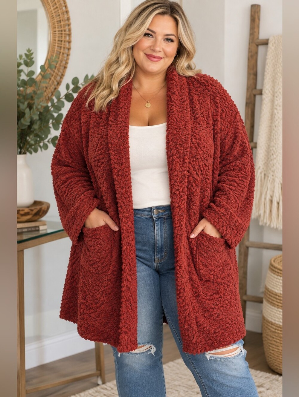 NWT Hayden Los Angeles Rose Red Open-Front Cardigan Sweater Sz 2XL/3XL
